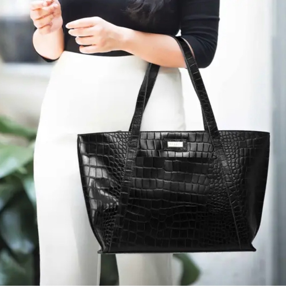 Assots London Black Croc Leather Tote Bag Large 100% Genuine Leather